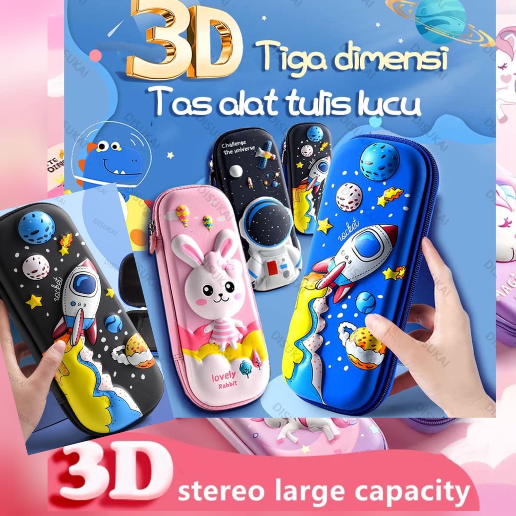 Tempat Pensil 3D Alat Tulis Sekolah Anak Motif Karakter Tempat Pensil Motif Timbul Resleting Unicorn Pencil Case