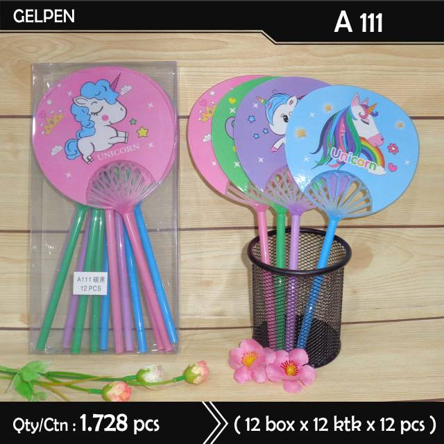 

Pulpen kipas unicorn isi 12pcs