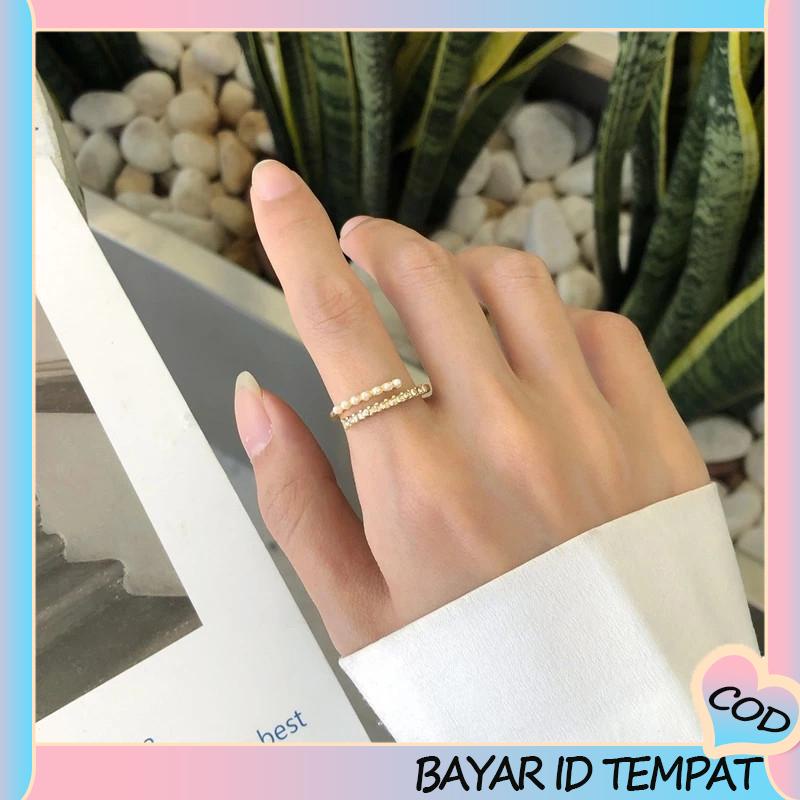 COD❤️ Fashion Desain Pembukaan Cincin Mutiara Sederhana, Cincin Jari Telunjuk yang Dipersonalisasi-A.one