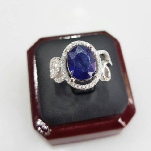 Cincin perak 925 wanita batu blue safir cutting natural CPW04