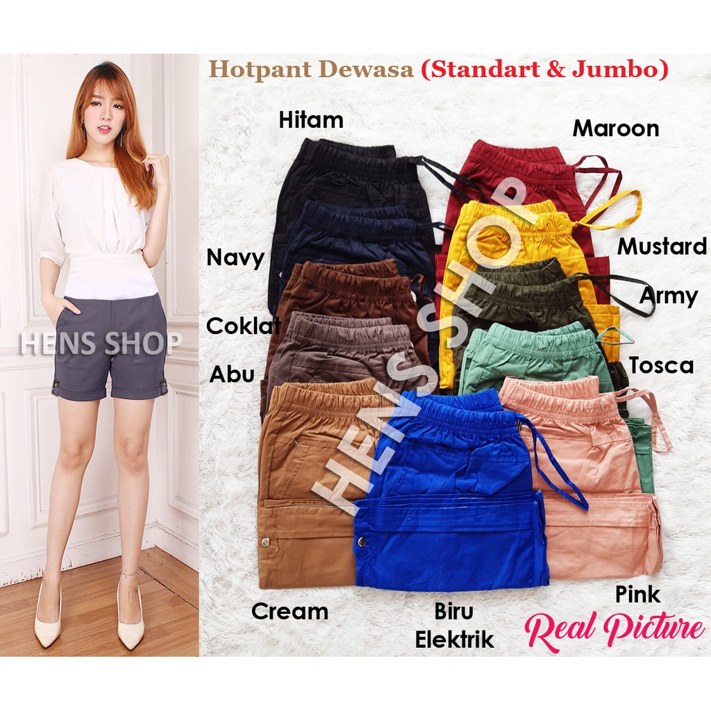 CELANA PENDEK KATUN WANITA / CELANA HOTPANTS KATUN STRETCH WANITA STANDART L DAN JUMBO XXL