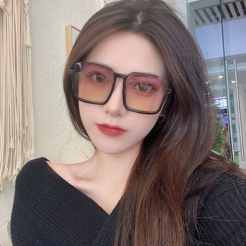 Roselife TikTok Kacamata Hitam Retro Semi Rimless Lensa Kotak 400UV Untuk Wanita