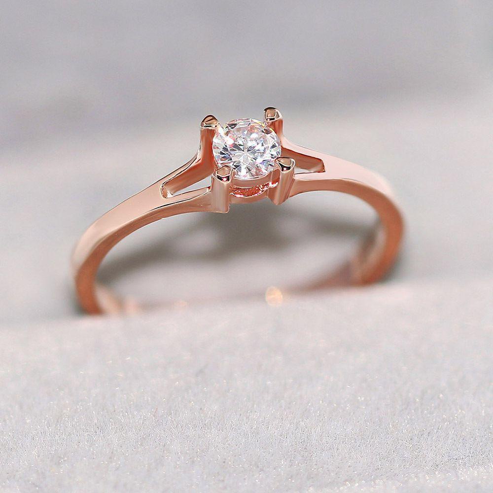 Preva Berlian Cincin Kawin Mode Baru Bulat Emas &amp; Perak Kecil Sederhana Kristal Ladies Ring