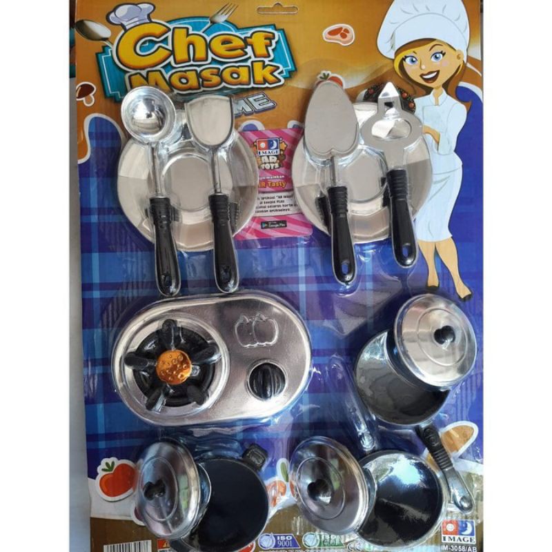 Mainan anak perempuan set masak - masakan chef masak chrome mainan kompor sutil lengkap