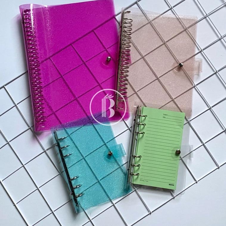 

(L2J2) ★ Bindermu Korean Style Clear Glitter Cover Binder Aesthetics 26ring B5 20ring A5 6ring A6 Planner Notebook Transparant Blink 6 lubang holes //Trend@lagi