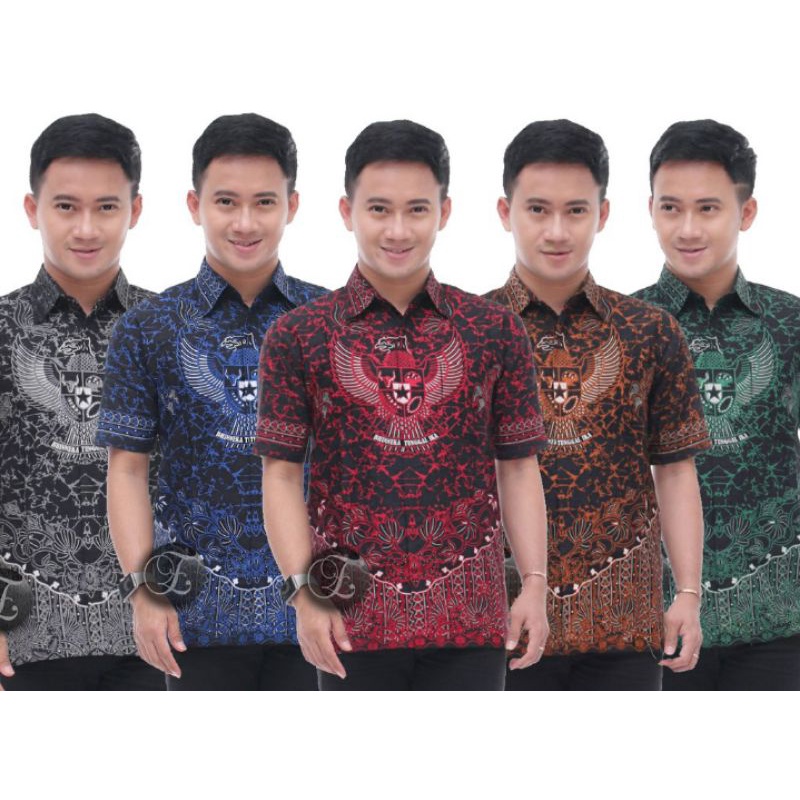 Kemeja Batik Garuda Merah Putih Hitam Coklat. GB69 new Lengan panjang Dewasa Grosir