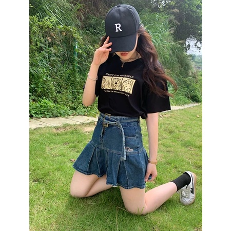 EUNII T-shirt Lengan Pendek Kartun Imut Macan Kecil Pencetakan Longgar Korean Style/Kaos Atasan Wanita/Baju Kaus Oversize Wanita