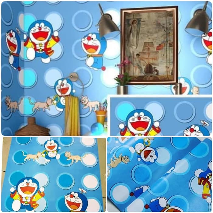 Wallpaper Dinding DORAEMON KUCING POLKADOT