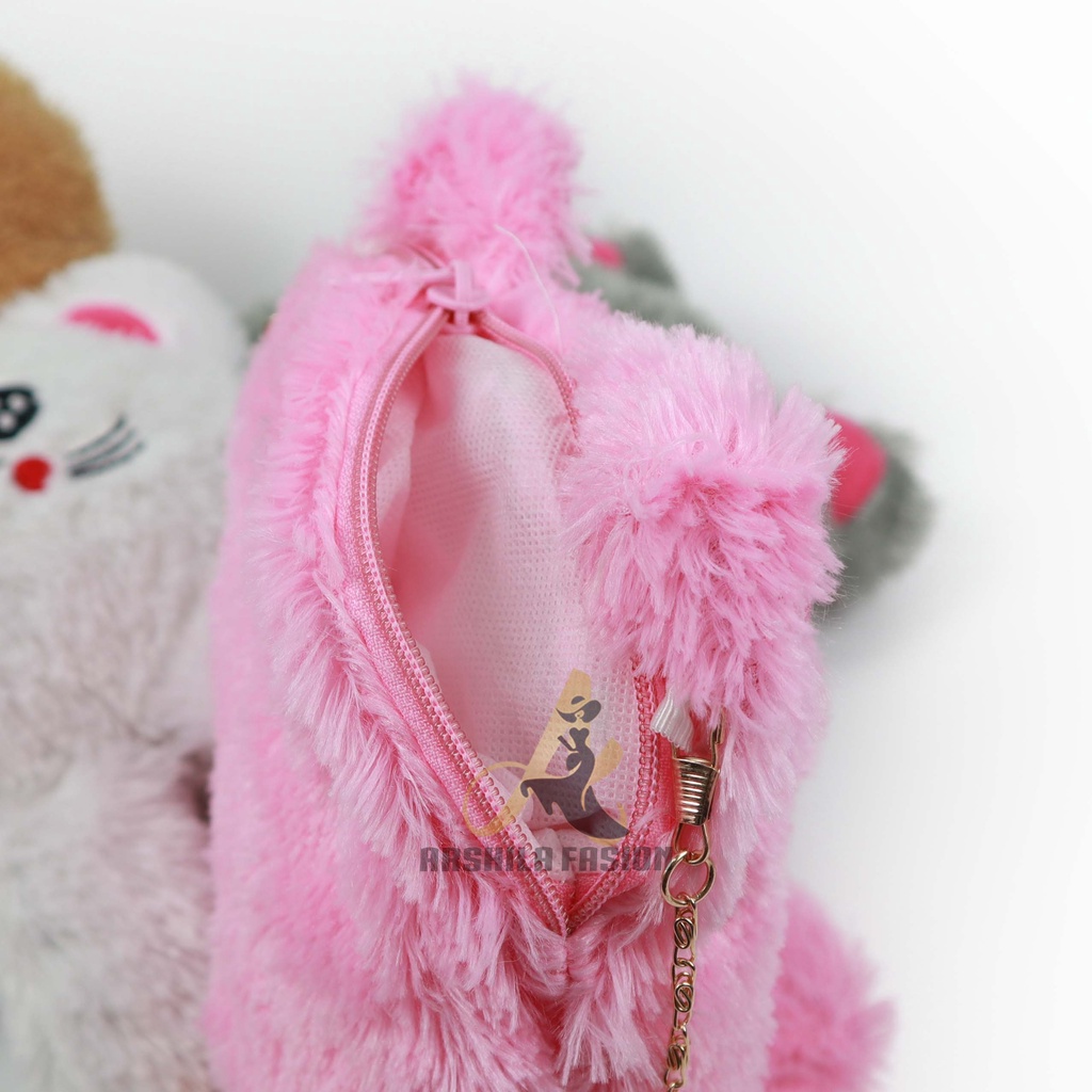 Tas Selempang bulu model Kucing / Selempang bulu lucu / tas boneka /Tas Bulu Boneka