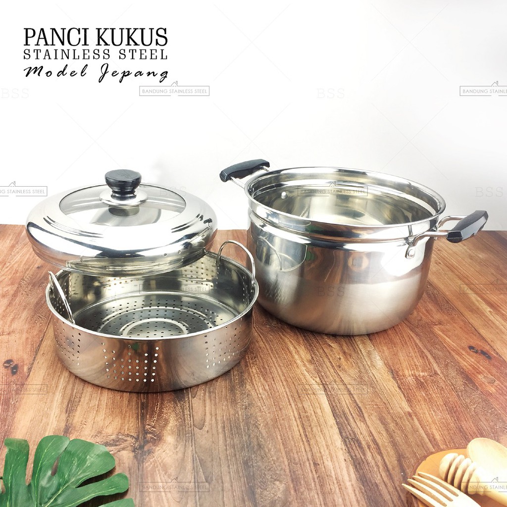 Panci Steamer Kukus 24cm 26cm 28cm Model Jepang Tinggi Tebal Stainless Steel