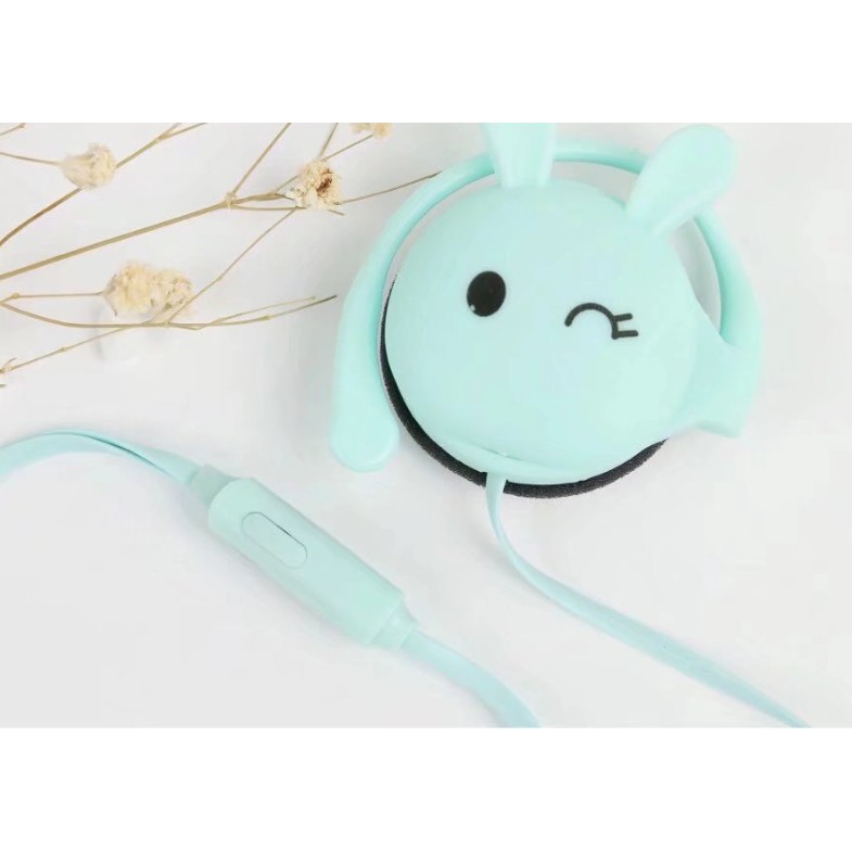 [KN-313] Headset Earphone Karakter Bentuk KEPALA KELINCI Ekspresi / Earphone Lucu Empuk RABBIT HEAD / Earphone On Ear Rabbit Lucu