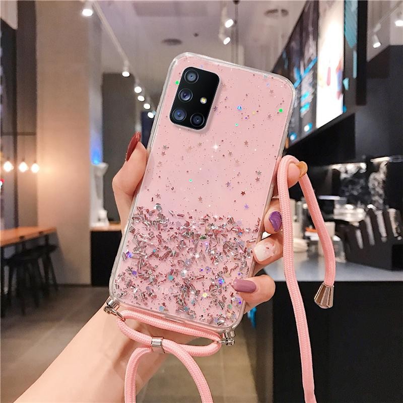 CASING REDMI NOTE 7 REDMI NOTE 8 REDMI NOTE 8 PRO SOFT CASE CLEAR GLITTER LANYARD