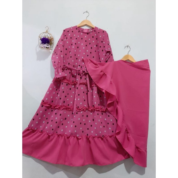 Gamis Anak Monalisa Motif Polka Pink Fanta
