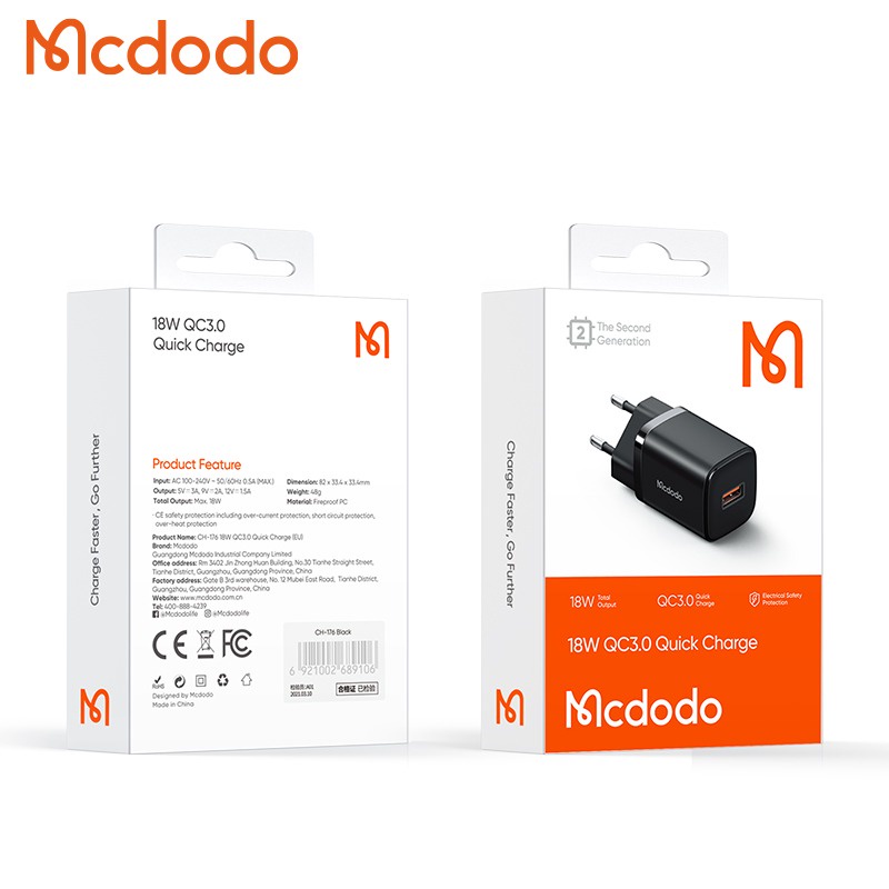 MCDODO CH-1761 Charger Single USB Fast Charge 18W Android QC3.0