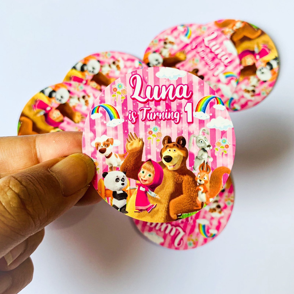

Masha and The Bear Sticker Pudding Birthday / Souvenir Nasi Box Hampers Ulang Tahun