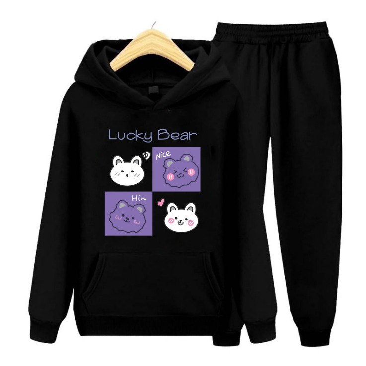 Setelan Sweater Hoodie Anak Lucky Bear SIZE S, M, XL, xxl/ setelan hoodie topi