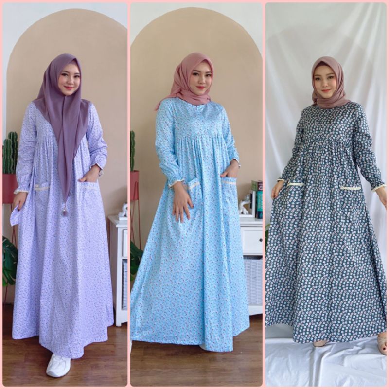 Roris Fasion Home Dress | Kode G 1-3 | Gamis motif Kembang untuk remaja dan dewasa + Free masker