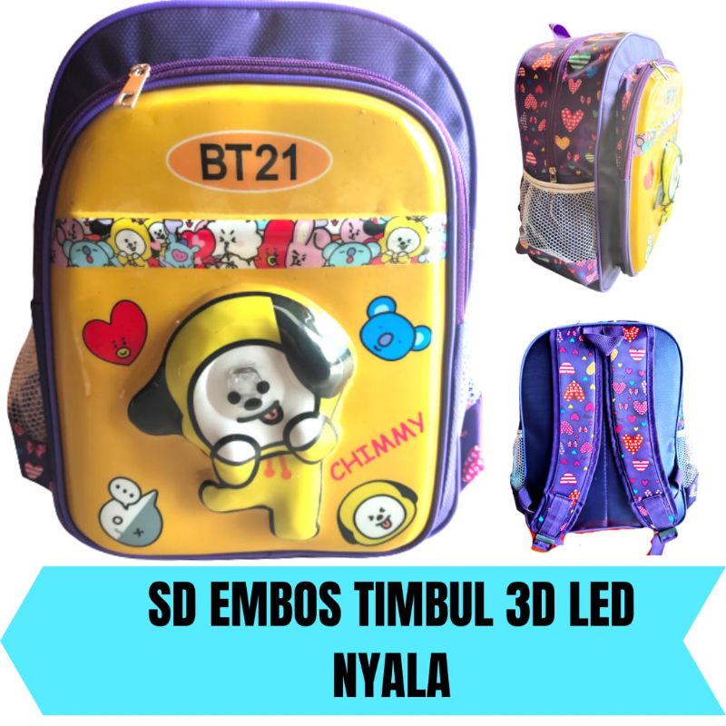 Tas Ransel Anak 3D Timbul Lampu Tk Sd Perempuan Karakter BT21 bts21