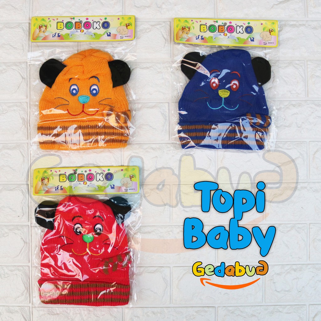 Topi Boboko Rajut /Topi Rajut Jumbo Motif Kucing - gedabug