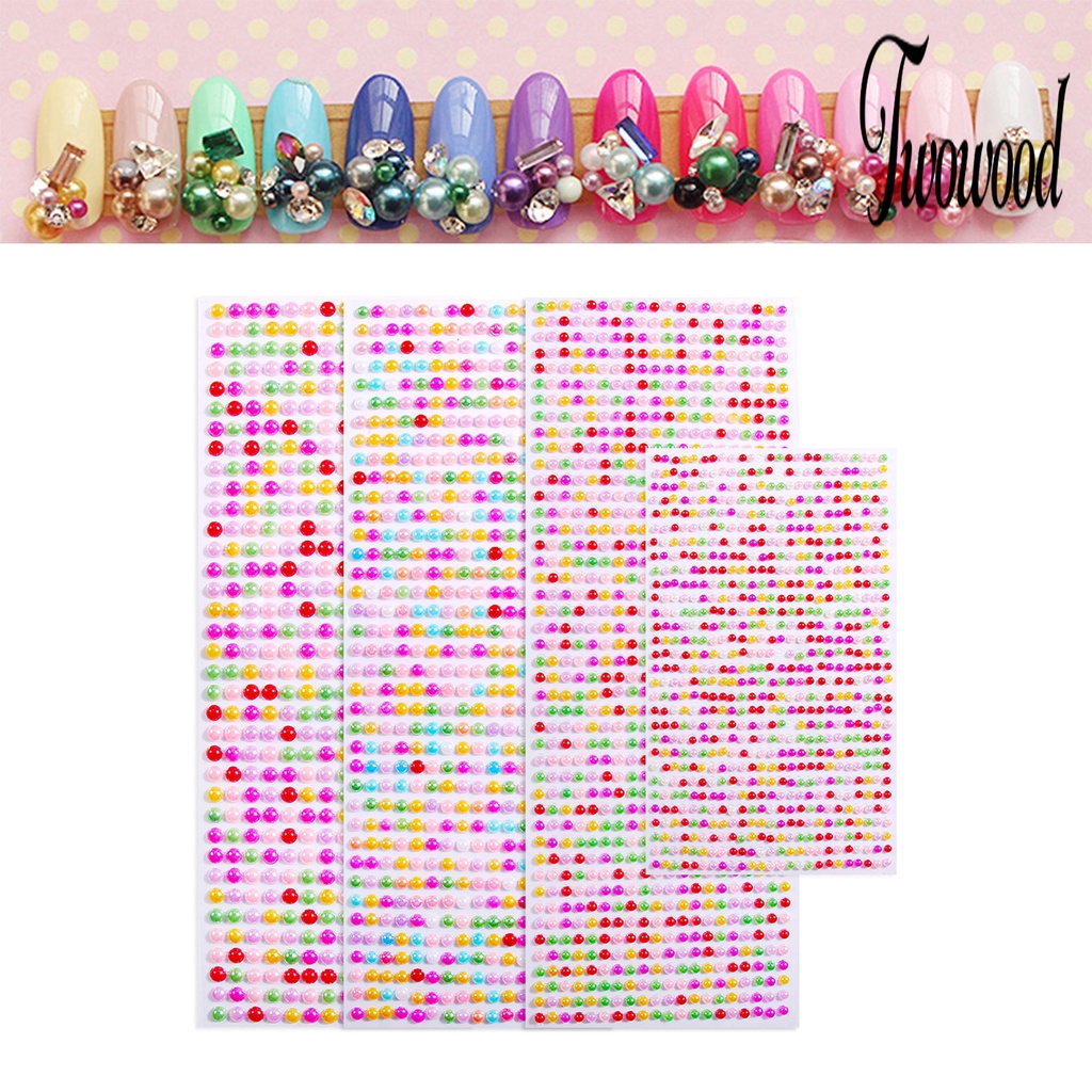 Twowood 750Pcs / Set Stiker Tattoo Sementara Motif Mutiara Imitasi 3D Untuk Dekorasi Nail Art / Handphone DIY