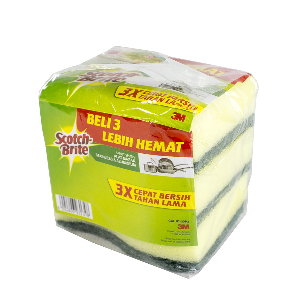 3M Scotch Brite 3 Pcs Sabut Spons Hijau Cuci Piring ID 30P3