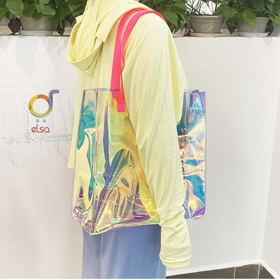 Bagus Banget.. ELSA TAS TOTEBAG WANITA  SILVER TOTEBAG HOLOGRAM