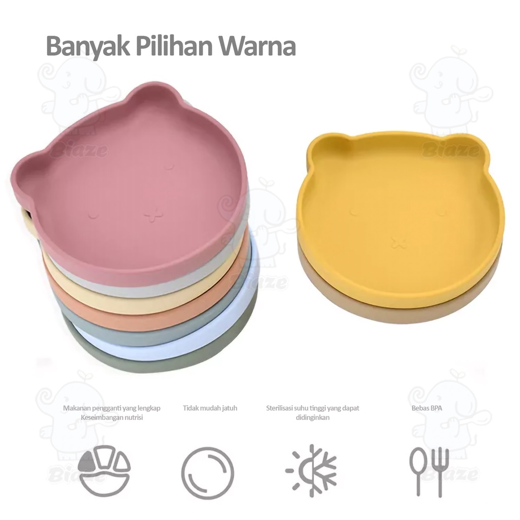 Biaze Baby Silicone Plate Suction Bear/ Piring Silikon Bayi/ Alat Mpasi Anak/ Piring Silikon Beruang Anti Tumpah