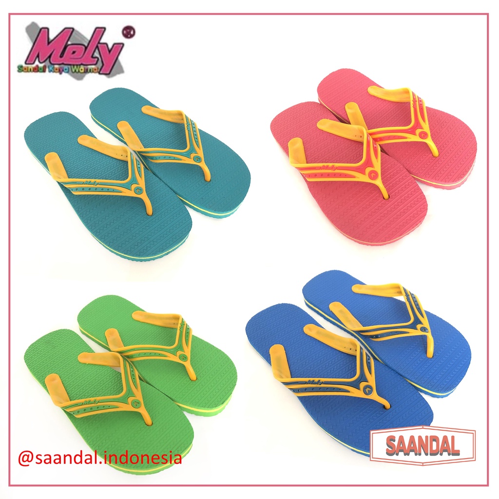 Sandal Jepit Karet Mely Pria Wanita Anak Warna Terang (BISA SATUAN COD)