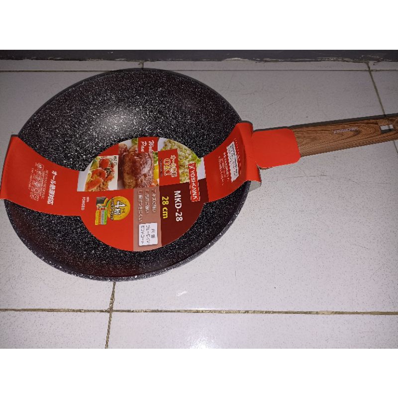 Wok Pan Wajan Marble Original Yoshikawa 28 cm Warna Abu