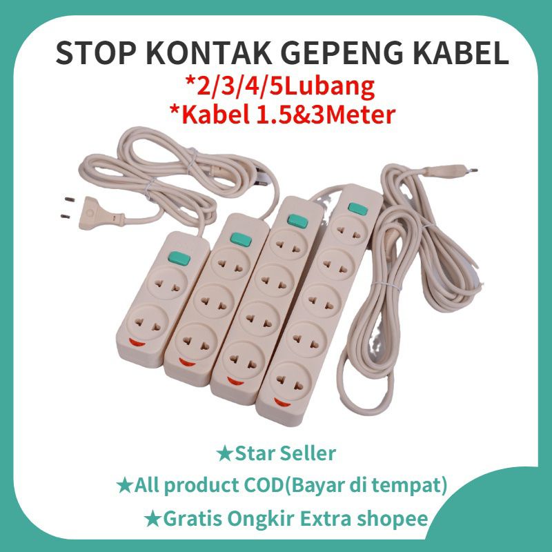 Stop Kontak Kabel 2/3/4/5 Lubang&amp;1.5/3M/STOP KONTAK GEPENG SNI 2/3/4/5 Lubang