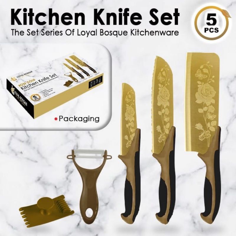 Pisau set rose gold 5in1#kitchen knife set rose gold 5in1#