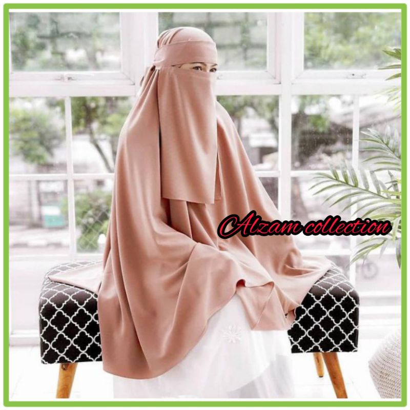 Jilbab Syari Long Khimar Non Pet Bonus Niqab Bandana  jetblack
