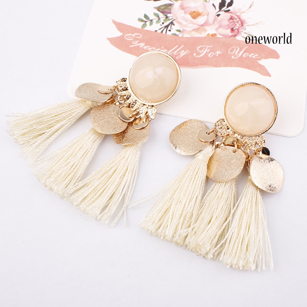 OW@ 1Pair Women Bohemian Tassels Sequins Ear Stud Dangle Earrings Banquet Jewelry