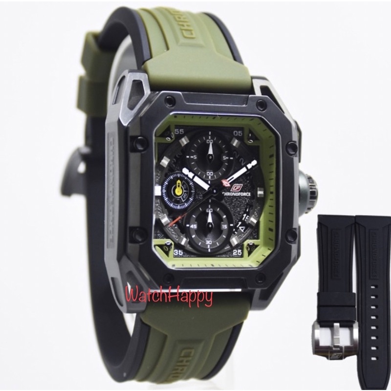 WatchHappy Chronoforce 5333 CF5333 CF 5333 Mena Watch Green Army Rubber Sport Model Chrono Original
