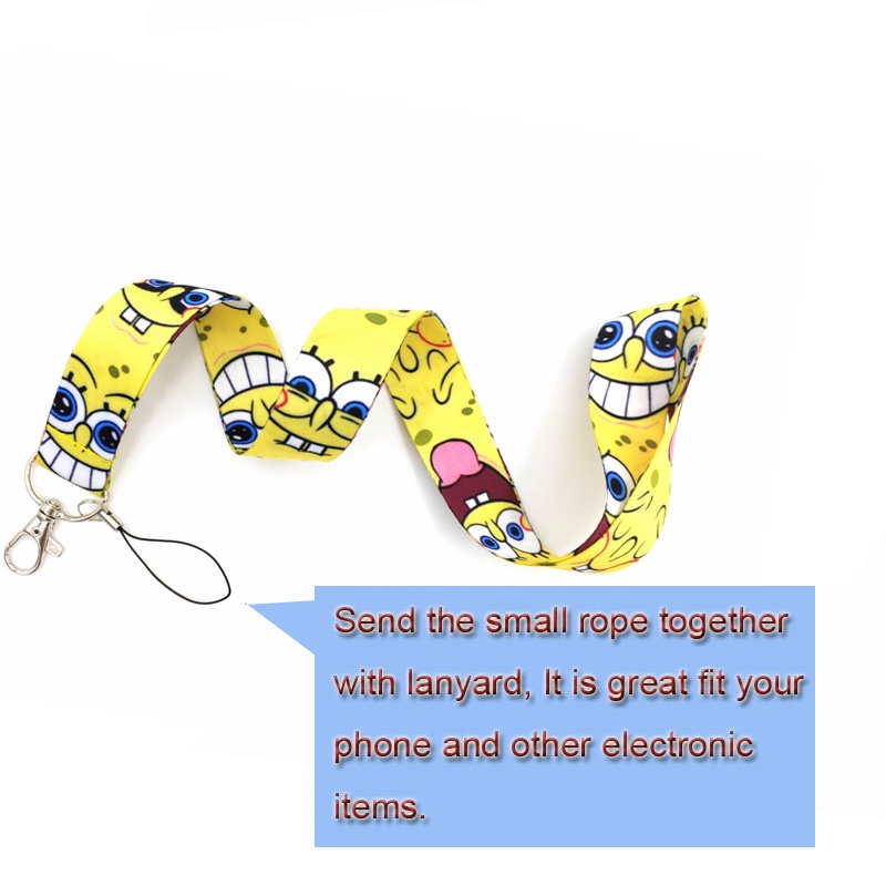 Lanyard Leher Motif Kartun SpongeBob Kechain SquarePants Untuk Smartphone / Kamera / Gantungan Kunci