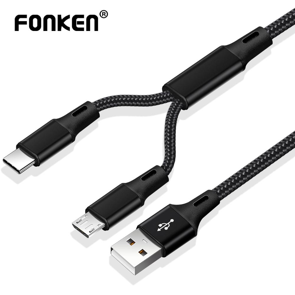 

FONKEN 2 in 1 Micro USB Type C Cable Portable Dual Charge for Android Phone USB Cable Fast Charging