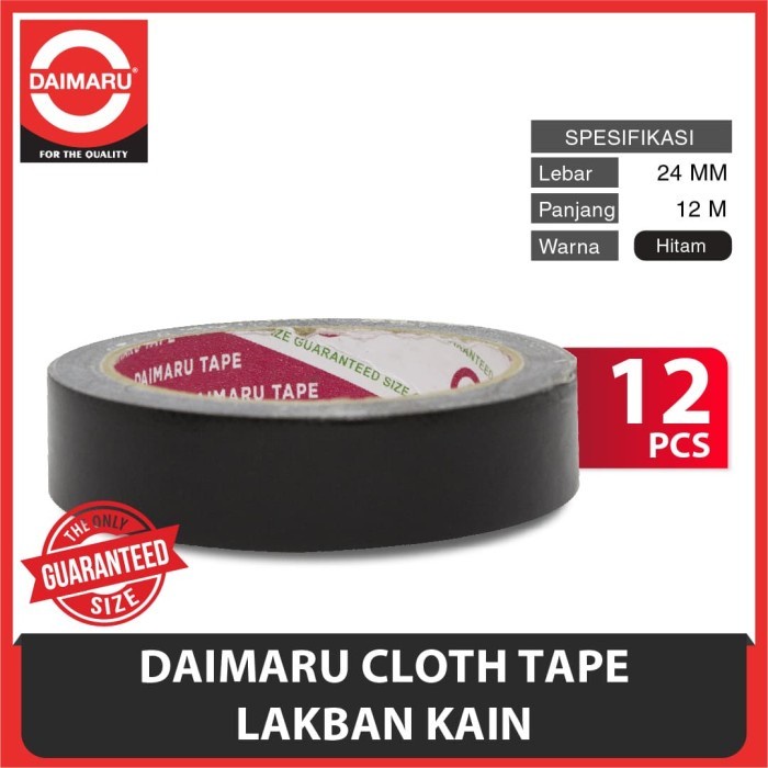 

[Paket 12pcs] Daimaru Cloth Tape Lakban Kain Hitam 24 mm x 12 meter