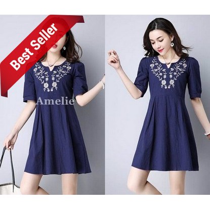 NEW Dress Import Mini Pesta Casual Red Blue Merah Biru Lengan Pendek Korea Wanita Murah