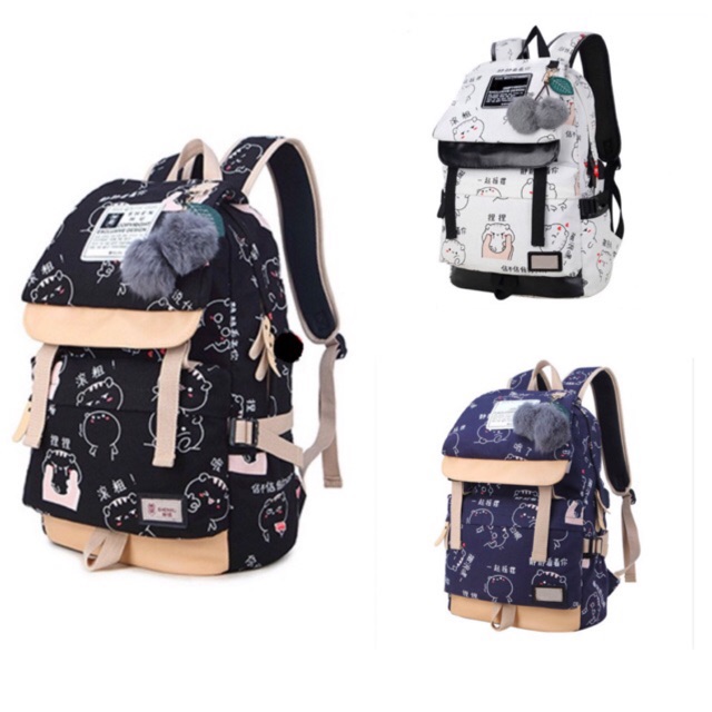 GH-Bag Tas Sekolah Ransel Sekolah Backpack Kanvas Wanita Cocok Untuk SMP SMU KANVAS STRIPE TS