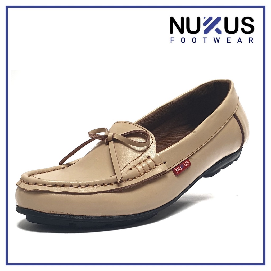 Nukus Sepatu Kerja Wanita Flat Shoes Kulit Sapi Asli Krem - SPW PT