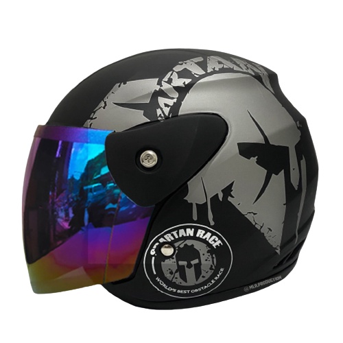 HELM Half Face Dewasa EVOLUTION Motif Spartan SNI Kaca Hitam Smoke Kaca Silver Kaca Pelangi Untuk Pria Dan Wanita Dewasa COD Free Packing