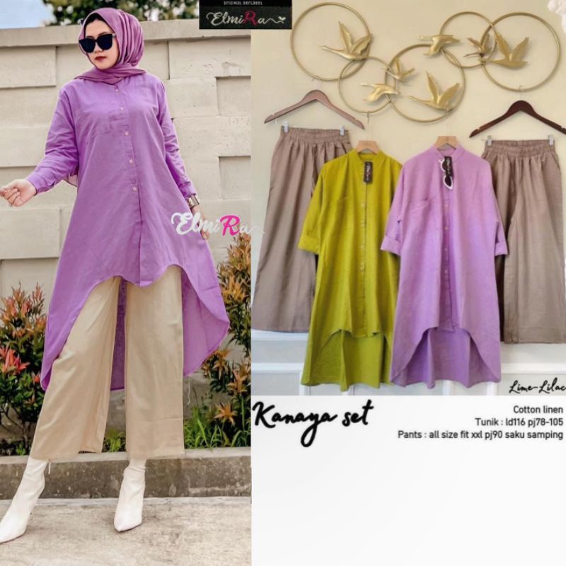 Kanaya Set Tunik Celana Katun Linen Terbaru Elmira