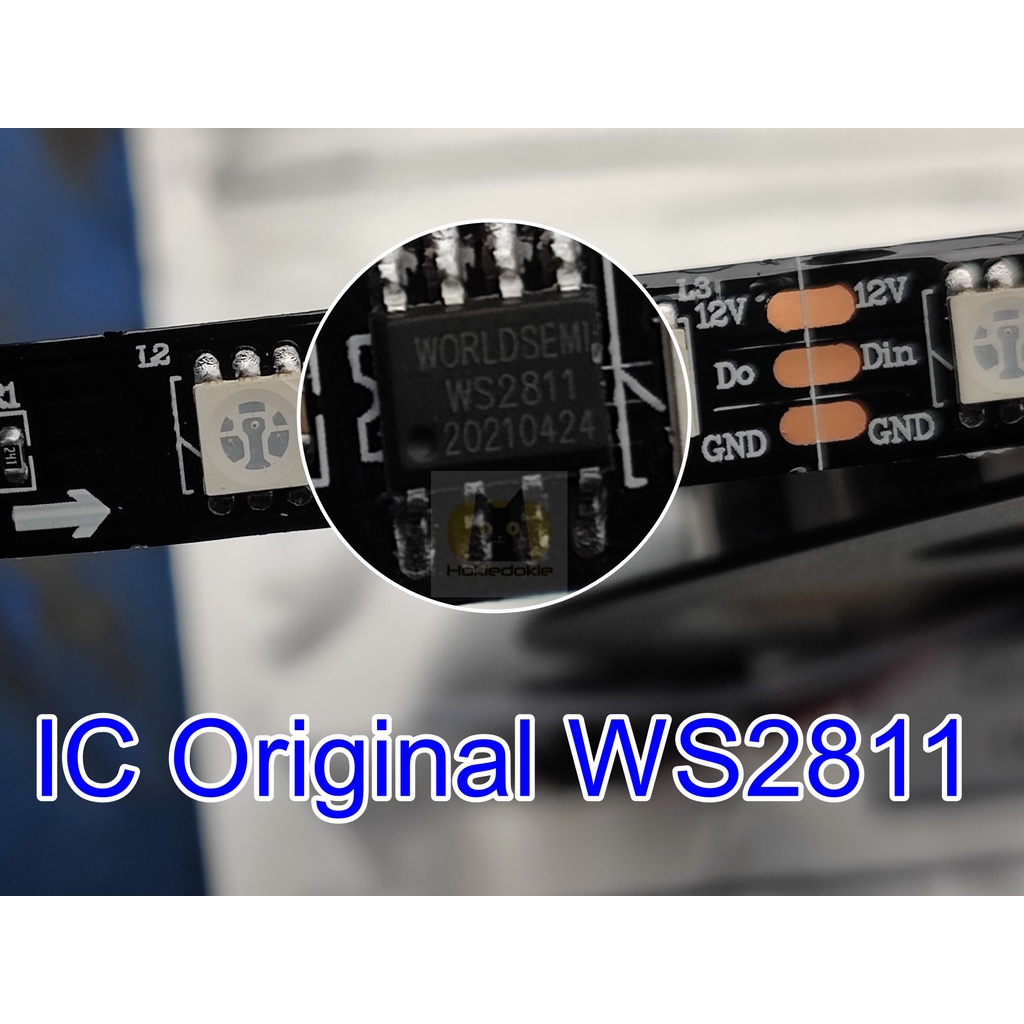 Led strip rgb original WS2811 12v 5m 60led/m Indoor ip20 PCB Hitam