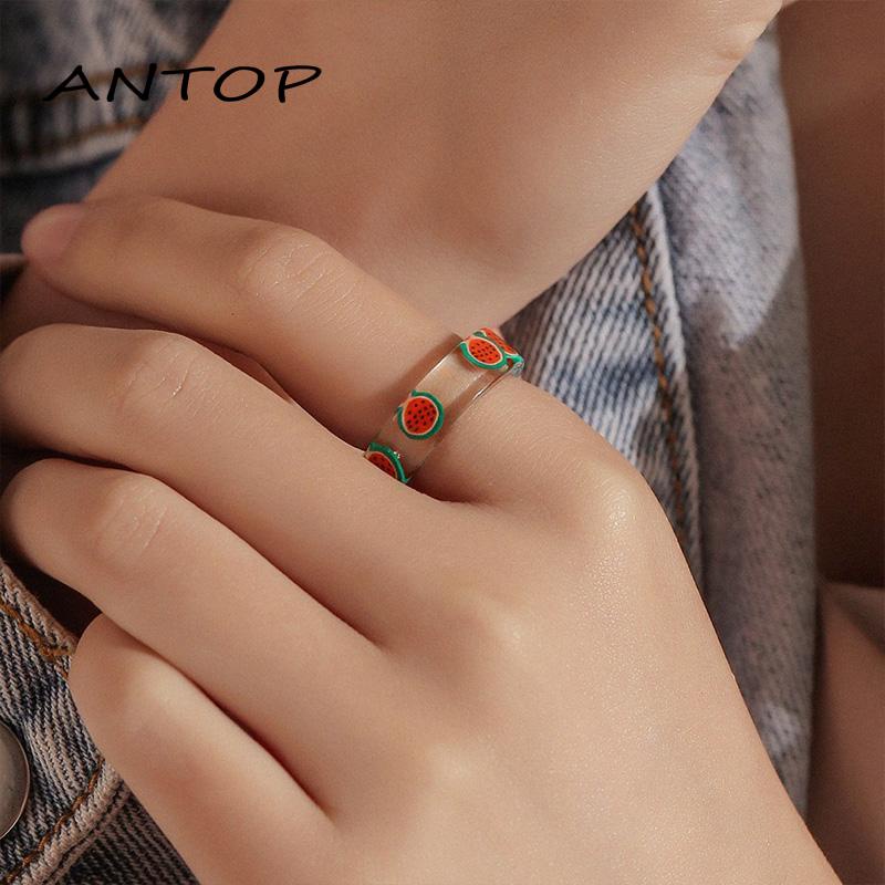 Cincin Resin Transparan Motif Buah Warna-Warni Gaya Korea Untuk Wanita