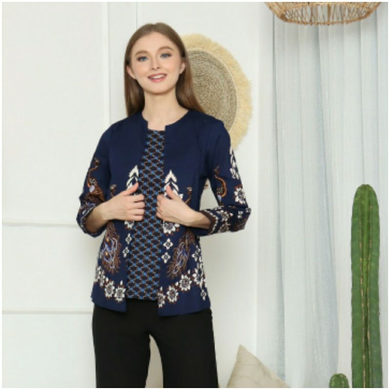 Atasan Blouse Batik Wanita Lengan Panjang bahan katun stretch, 242 JM#-2