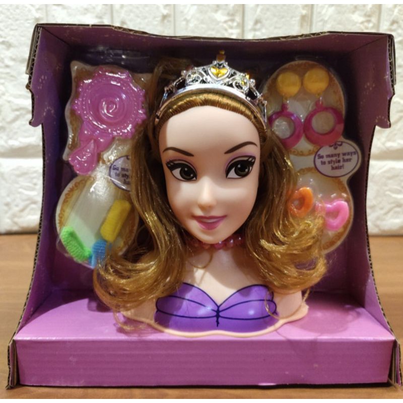 mainan styling head makeup kepala barbie dan aksesoris