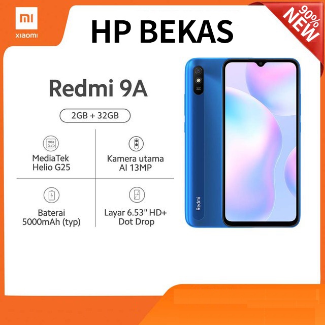 【hp bekas 90%new】XIaomi Redmi 9A (2GB+32GB) Layar DotDrop 6.53" HD