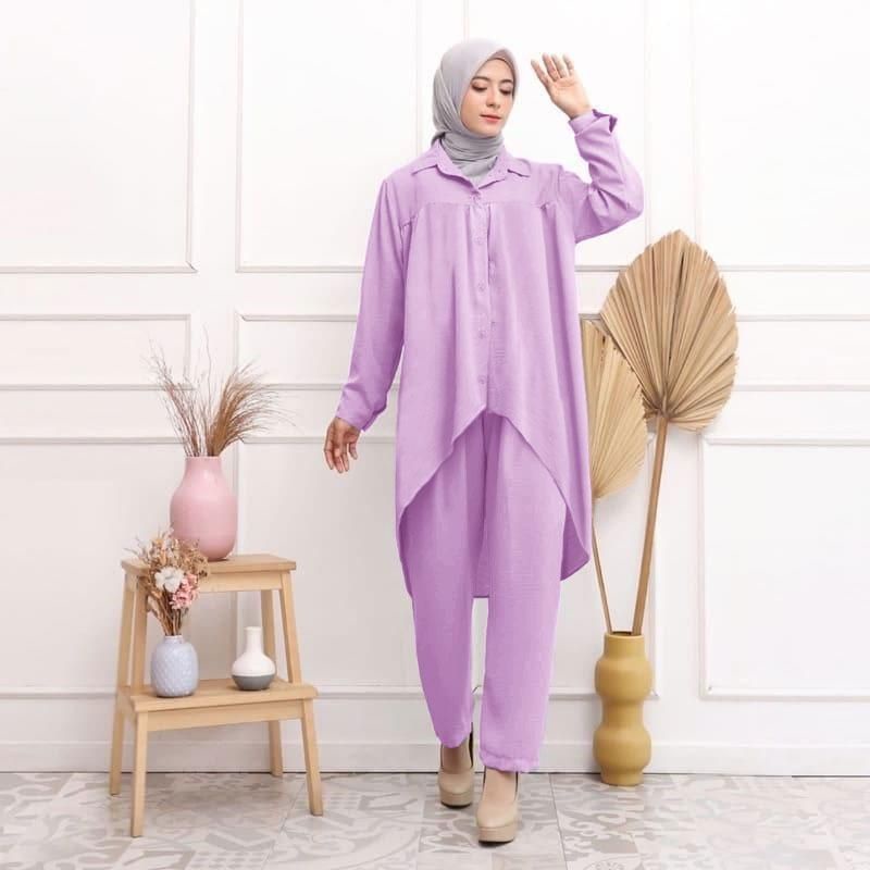 AR 55 STELAN WANITA MUSLIM TERBARU SET KAILLE ATASAN TUNIK DAN CELANA PANJANG