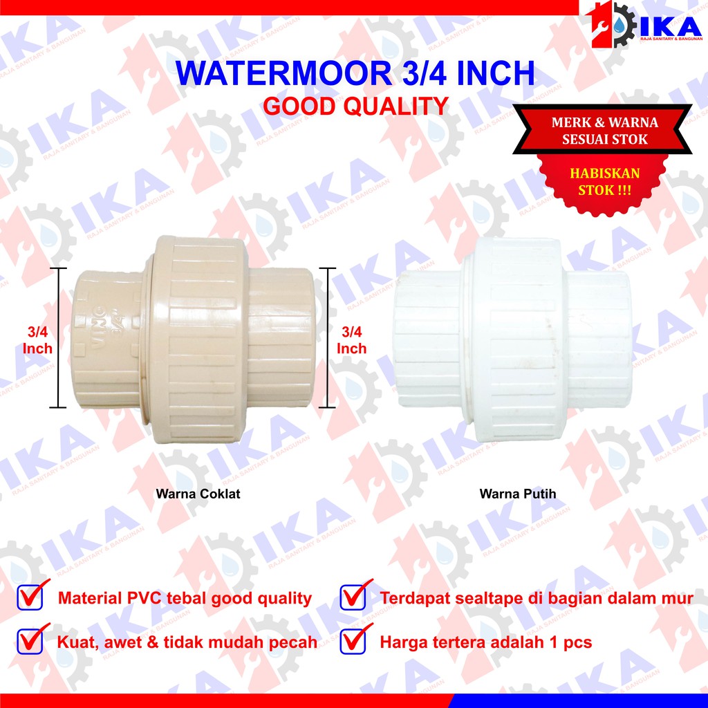 Watermur watermoor water union socket PVC / SAMBUNGAN DRAT PIPA 3/4&quot;