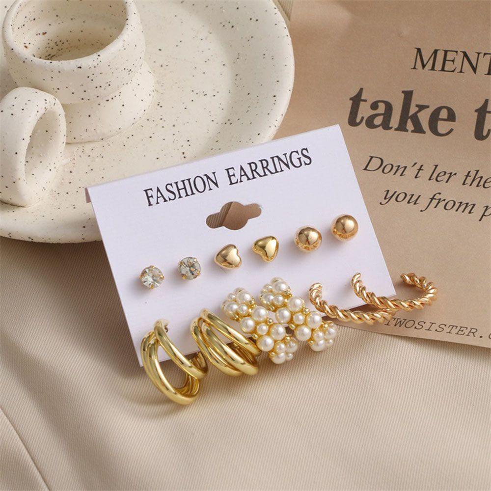 Set Anting Stud Bentuk Bunga Geometris Untuk Aksesoris Wanita